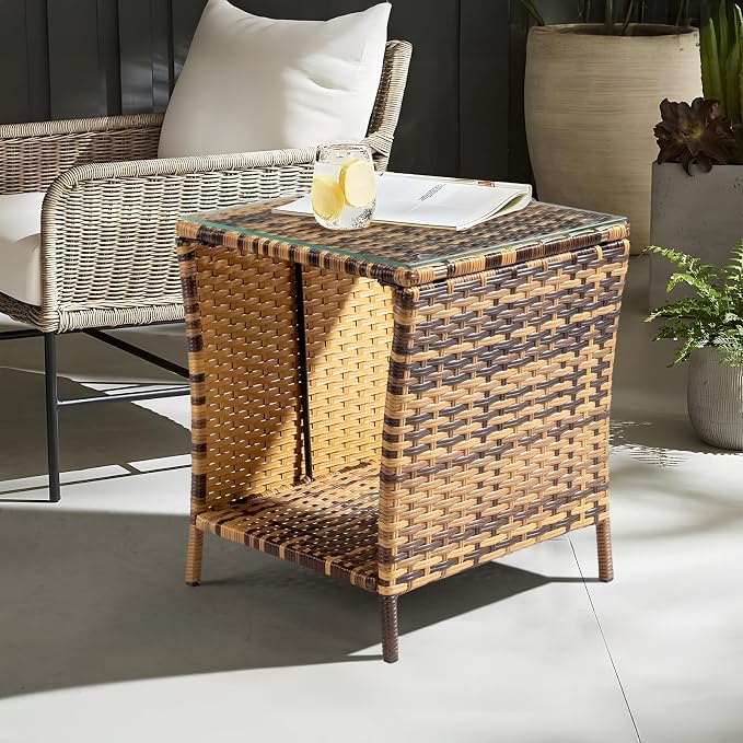 VINGLI Outdoor Wicker Side Table Patio Side Tables - Image 7