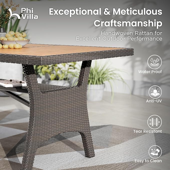 PHI VILLA Outdoor Dining Set for 8, Rectangular Rattan Table - Image 6