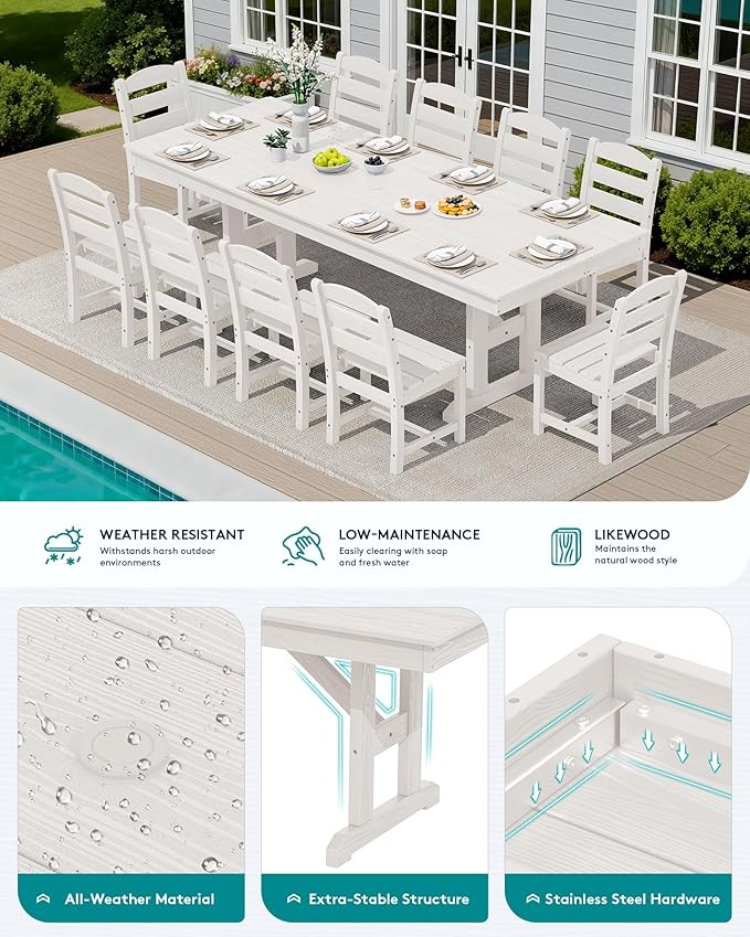 SERWALL Outdoor Dining Table, All Weather HDPE Outdoor Furniture - Image 3