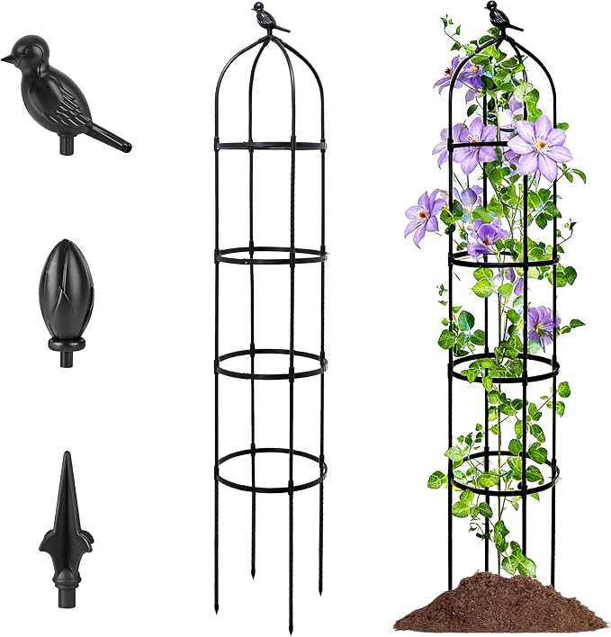6FT Garden Obelisk Trellis for Climbing Plants, Adjustable 4-Tier Metal Plant by TCBWFY