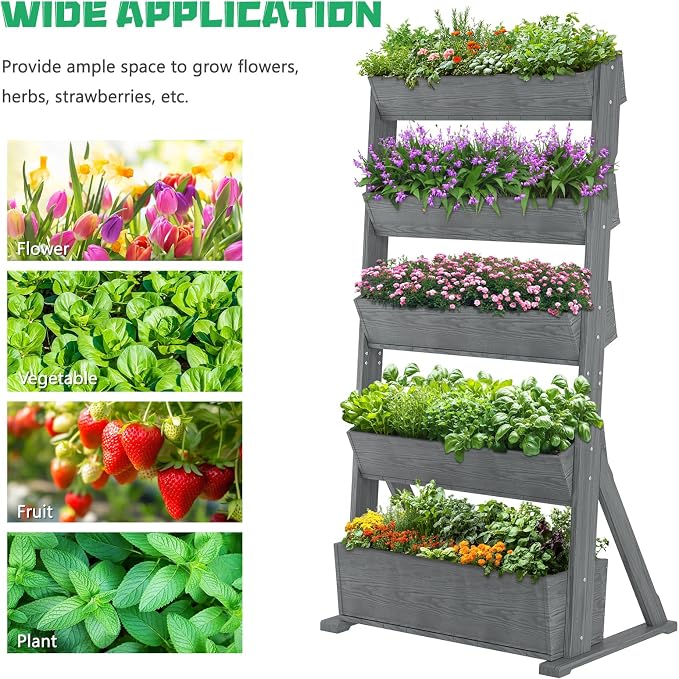 DoCred Vertical Wooden Raised Garden Bed, 5 Tier Garden Planters Freestanding - Image 8