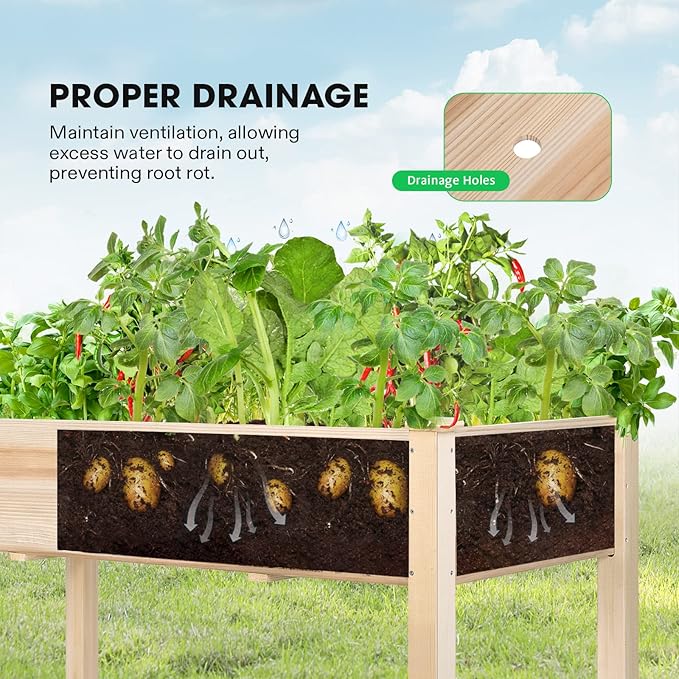 VIVOSUN Elevated Wooden Raised Garden Bed, Outdoor Wood Planter Box w Bed Liner - Image 6