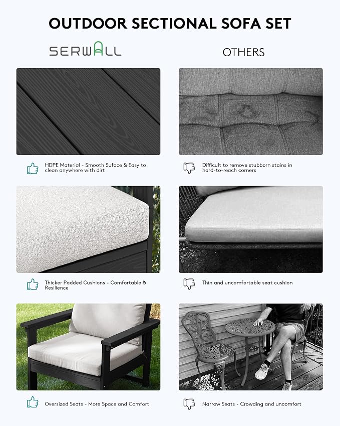 SERWALL HDPE Patio Conversation Set, 6-piece Sectional Outdoor Furniture Set - Image 7
