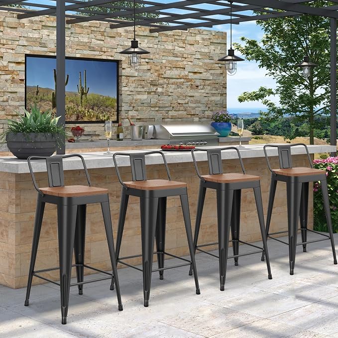 HAOBO Home 24" Outdoor Barstools Patio Stool Metal Bar Stools Set of 4 Counter by HAOBOHOME