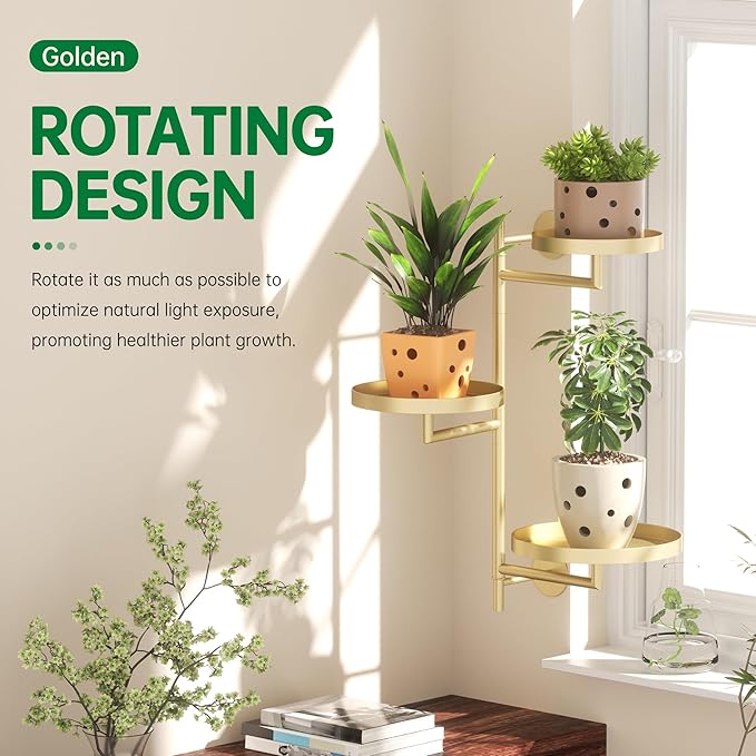 Rotating Window Shelves for Multiple Plants Indoor, 3-tier Metal Corner gold - Image 2