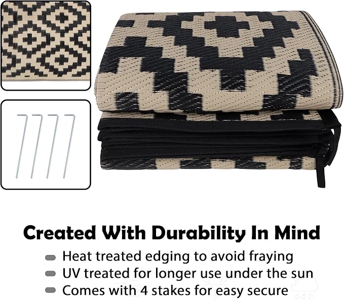 SAND MINE Waterproof Outdoor Rug 8x8 ft, Plastic Reversible Rug, Modern Area Rug - Image 4