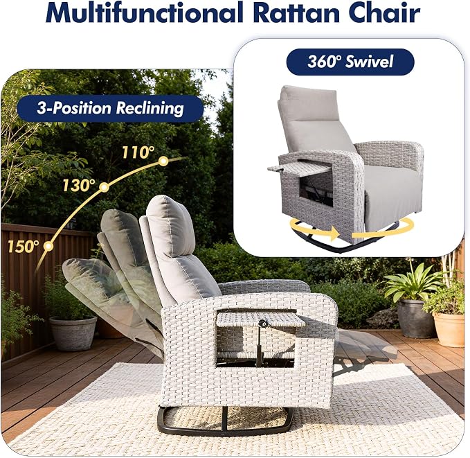Outdoor Recliner Chair, Wicker Patio Recliners - Image 3