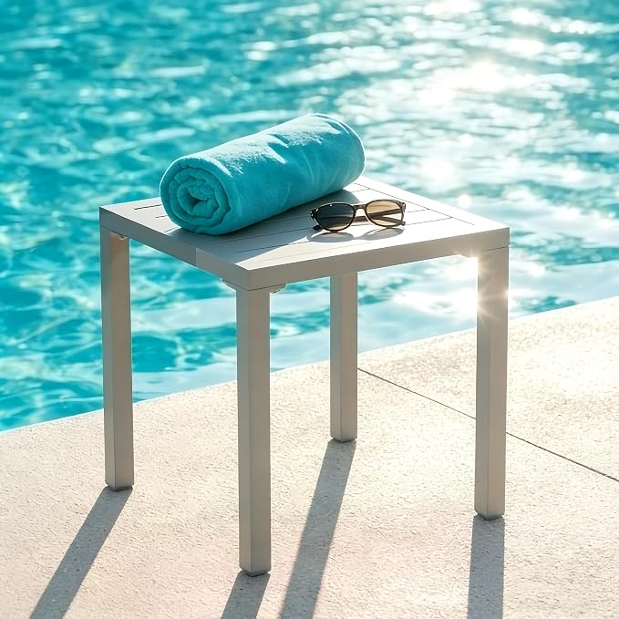 Crestlive Products Aluminum Outdoor Side Table Set of 2, Pool Lounge Chair Side - Image 2
