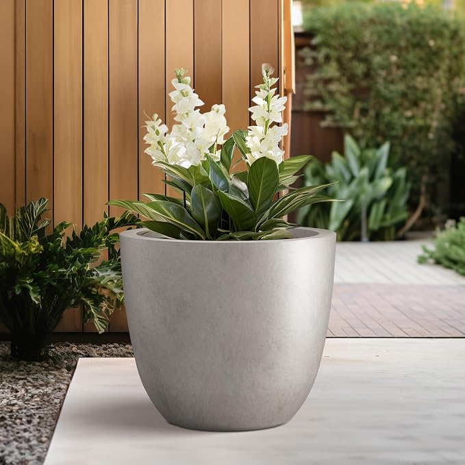 Kante 10 Inch Dia Round Concrete Planter, Indoor Outdoor Large Plant Pot - Image 3