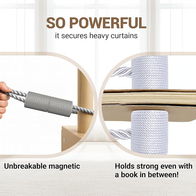 Hion Magnetic Curtain Tiebacks Grey 4 Pack, Curtain Tiebacks Buckles Holdbacks - Image 5