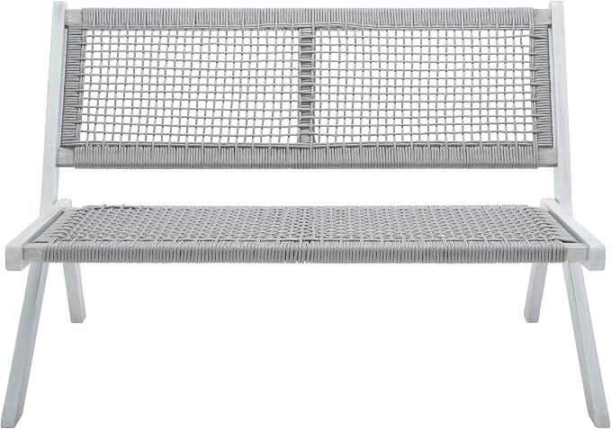 SAFAVIEH Outdoor Collection Kobina Grey Acacia Wood/Grey Rope Foldable Bench by SAFAVIEH