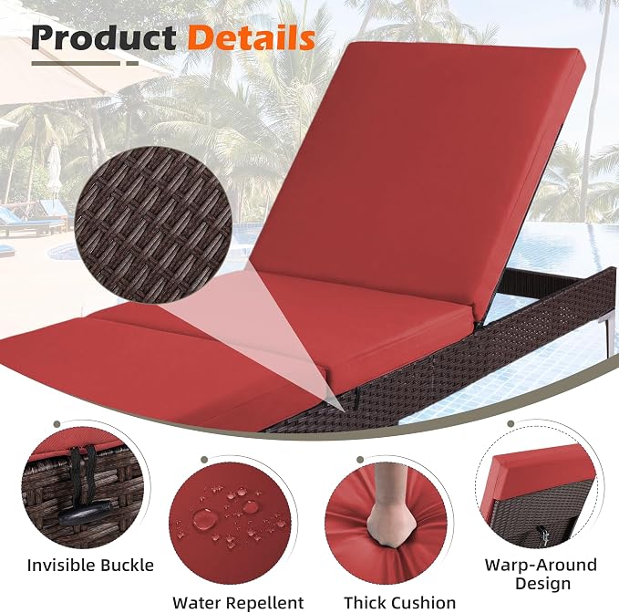 HOMREST Outdoor Chaise Lounge Chair, Patio Wicker Lounge Chair - Image 5