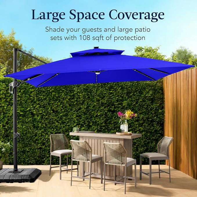 Best Choice Products 9x12ft LED Cantilever Patio Umbrella w/Base Included & - Image 4