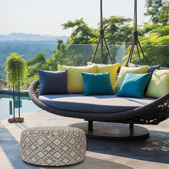 Woven Inflatable Ottoman D21”x H10” Outdoor Indoor Pouf Patio Footrest Stool - Image 6