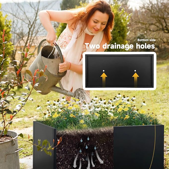 Galvanized Steel Planter Black Metal Outdoor Planter Powder Coated 32" x 12" x - Image 6
