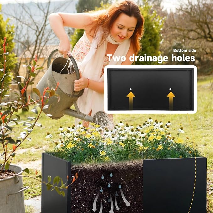 Steel Planter 36" x 12" x 16" Metal Rectangle Outdoor Planter Black Powder - Image 4