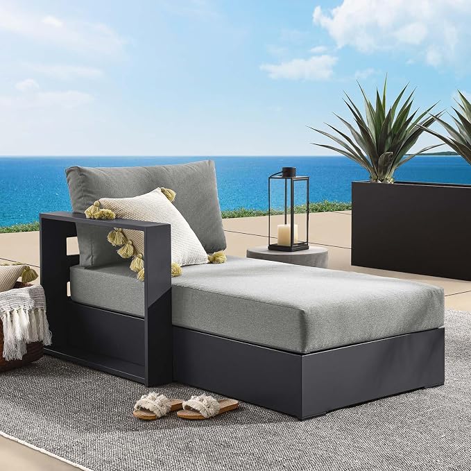 Modway Tahoe Aluminum Outdoor Chaise Lounge in Gray Charcoal by Modway