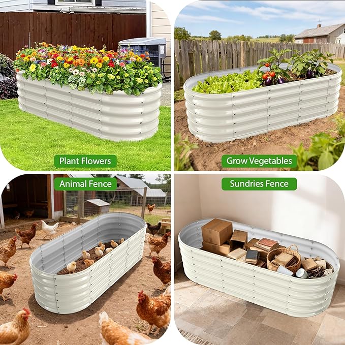 17" Tall Outdoor Garden Raised Garden Bed Kits, 5ft X 2ft Oval, 0.8MM Thick - Image 7