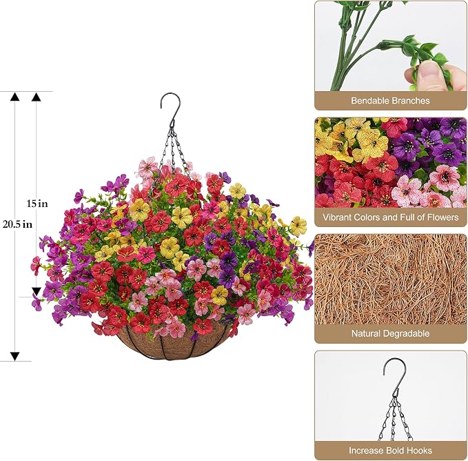 Artificial Faux Hanging Plants Flowers Basket - Image 4