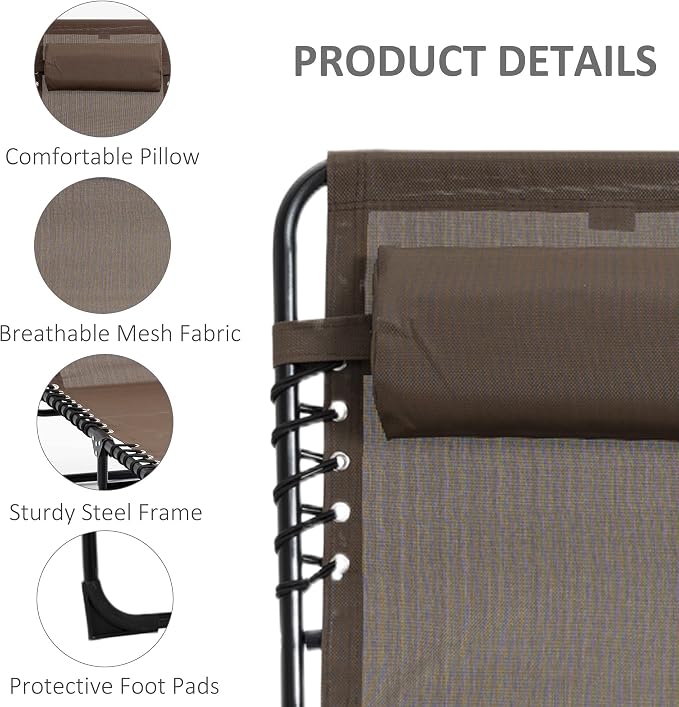 Outsunny Chaise Lounge Chair Outdoor, 5-Position Adjustable Sun Tanning Chair - Image 5