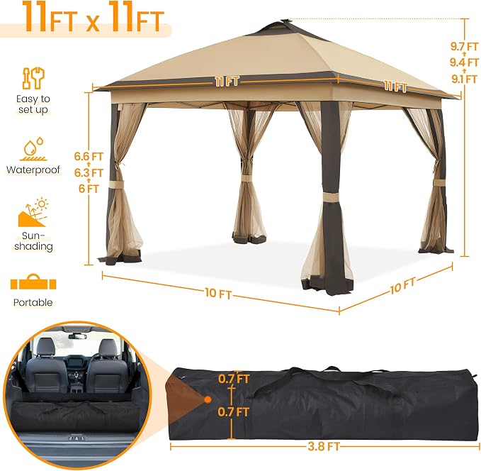 Yaheetech 11'x11' Pop Up Gazebo Instant Tent - Image 4
