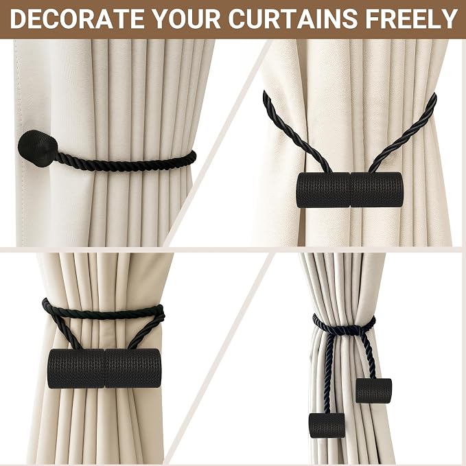 Hion Magnetic Curtain Tiebacks Black 2pcs, Curtain Tiebacks Buckles Holdbacks - Image 7