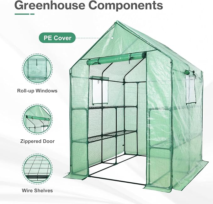Aoodor Walk-in Greenhouse with 8 Shelves, 4.7 × 4.7 × 6.4 ft Outdoor Garden - Image 3