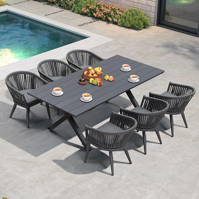 PURPLE LEAF 7 Pieces Longer Outdoor Dining Set by PURPLELEAF