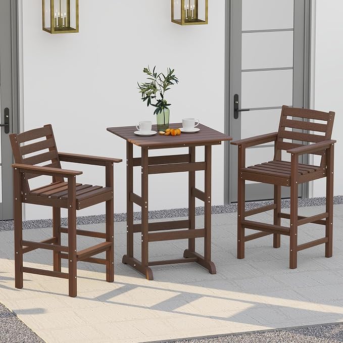 Tangkula 3-Piece Patio HDPE Bar Set, 2 Bar Height Adirondack Armchairs w/Square - Image 2