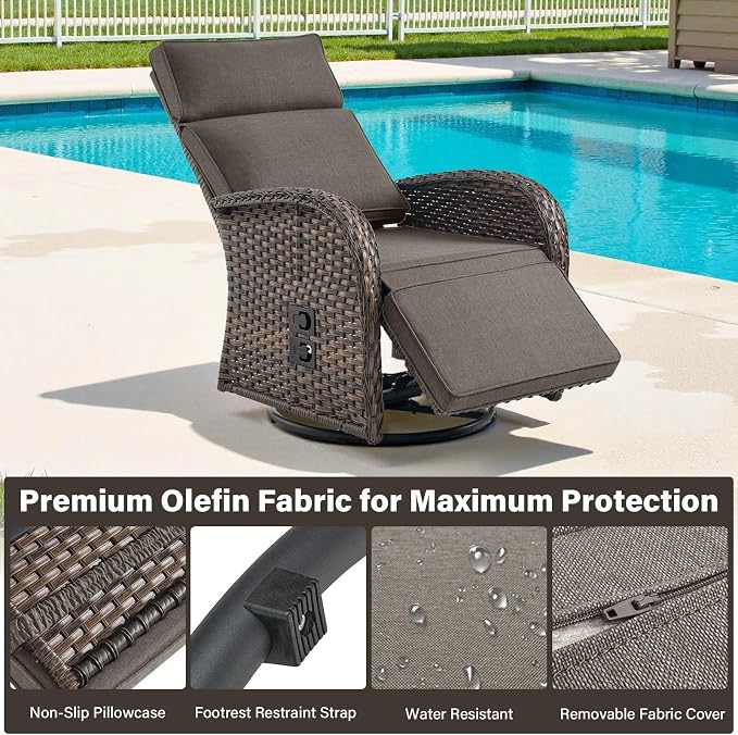 Belord Dual-Adjust Outdoor Swivel Recliner Chair – Wicker Reclining Patio Chair - Image 5