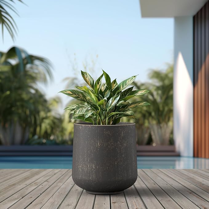Kante 15.3" Dia Round Concrete Planter, Outdoor Indoor Large Plant Pots - Image 3