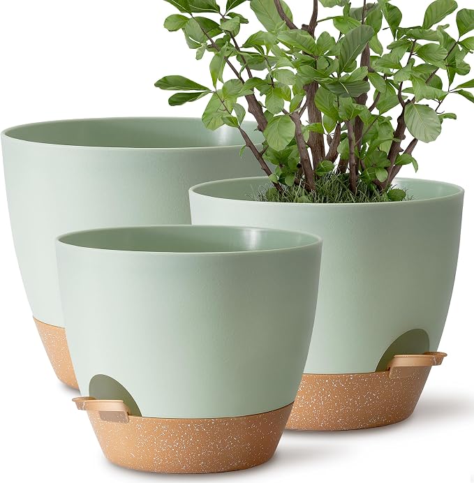 Plant Pots 12/10/9 inch Set of 3, Self Watering Flower Pots Indoor Outdoor by TYMENSH