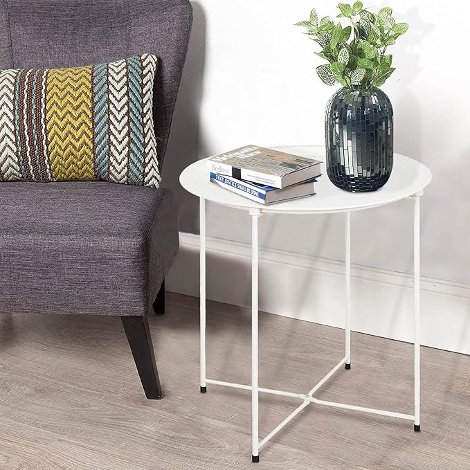 Garden 4 you End Table Metal Side Table Round Folding Tray Cyan Sofa Small - Image 2