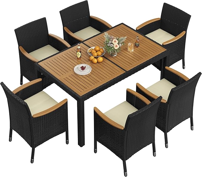 Yaheetech 7 Piece Patio Furniture Set, Outdoor Dining Acacia Wood Table Top by Yaheetech
