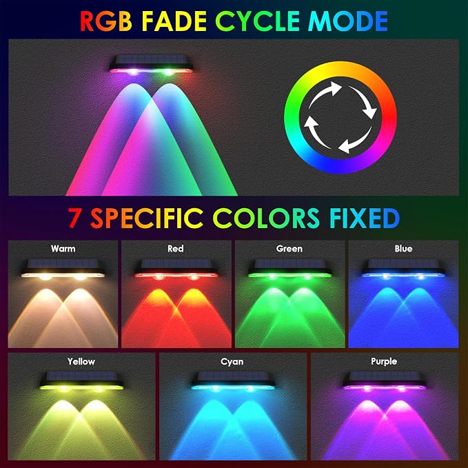 Solar Fence Lights Outdoor, 2PK RGB Solar Lights - Image 2