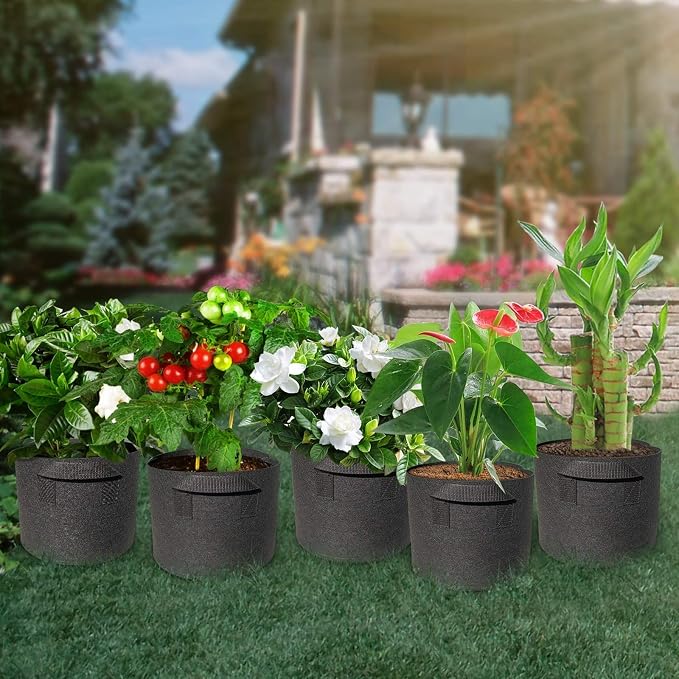 5 Pack 2 Gallon Grow Bags with Handles Garden Vegetable Flower Grow Bags - Image 2