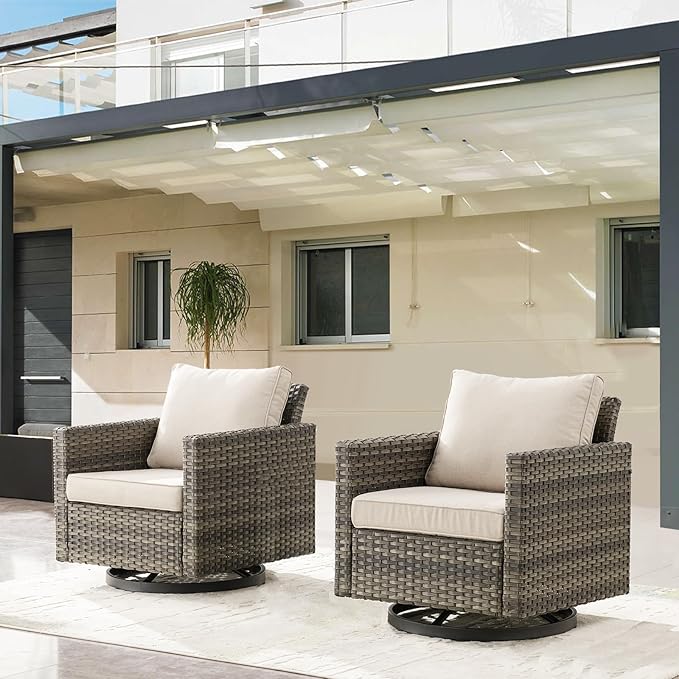 Belord Wicker Chairs Outdoor Bistro Set Oversize Patio Swivel Rocker, Rattan - Image 8