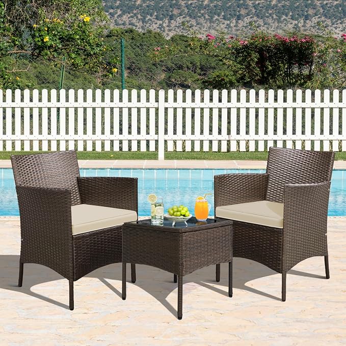 Yaheetech 3 Pieces Patio Porch Furniture Set, Outdoor PE Rattan Wicker - Image 9