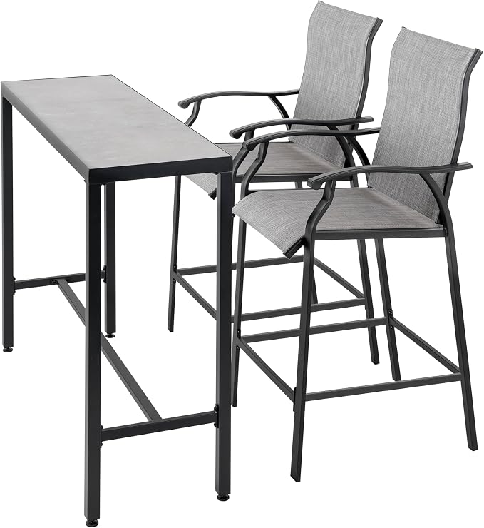 NUU GARDEN 3 Piece Patio Bar Set, 2 Textilene High Bar Stools and Patio Bar by NUUGARDENCORPORATION