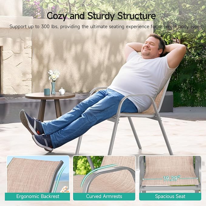 Patio Chairs Sset of 4, Easily Set Up Stackable Outdoor Dining Chairs - Image 7