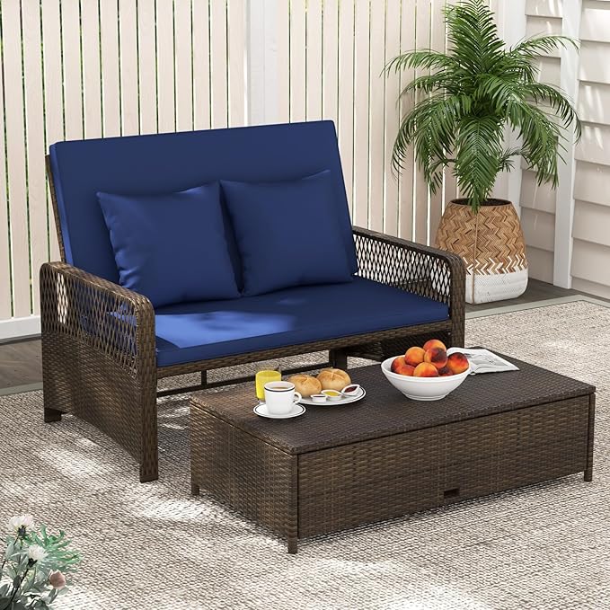 Moccha Outdoor Daybed, Rattan Loveseat Sofa - Image 4