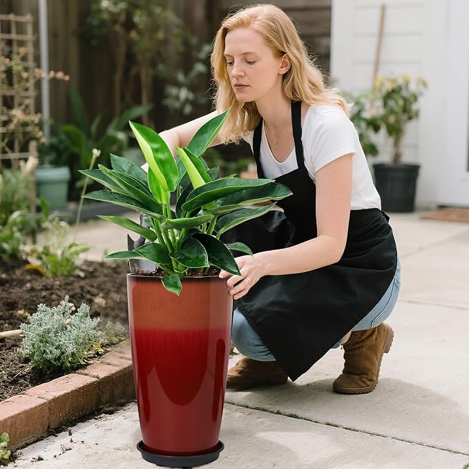 24/21/12 Inch Large Plastic Planter, Lightweight Ceramic-Look Tall Planters - Image 7