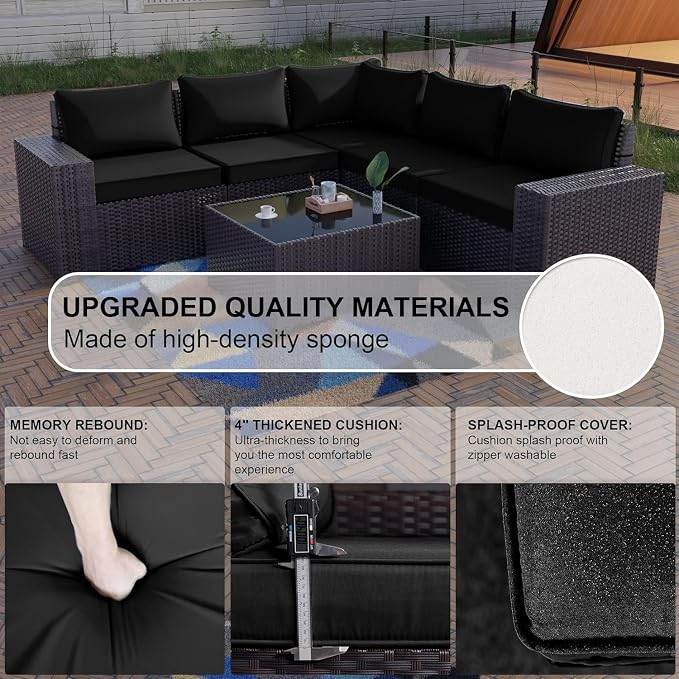 Kullavik 6PCS Outdoor Patio Furniture Set PE Wicker Rattan Sectional Sofa Patio - Image 3