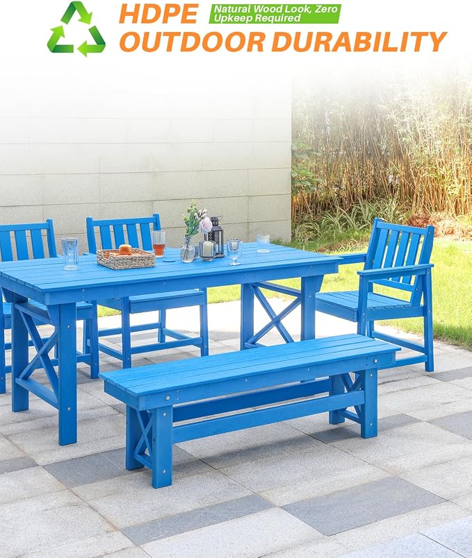 HDPE Outdoor Dining Set of 6, Patio Dining Table Set - Image 6
