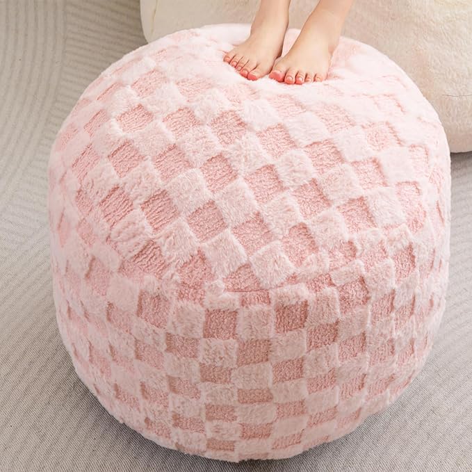 HIGOGOGO Round Stuffed Pouf Ottoman, Plaid Poufs by HIGOGOGO