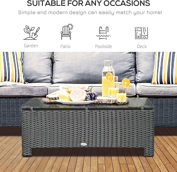 Outsunny Patio Furniture, Wicker Coffee Table, Hand-Woven PE Rattan Side Table - Image 4
