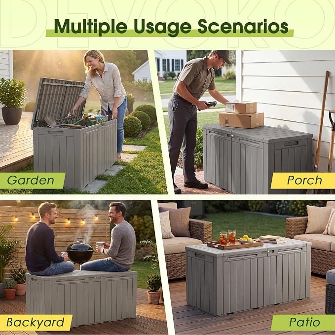 Devoko 100 Gallon Outdoor Storage Box, Waterproof Resin Deck Box - Image 4