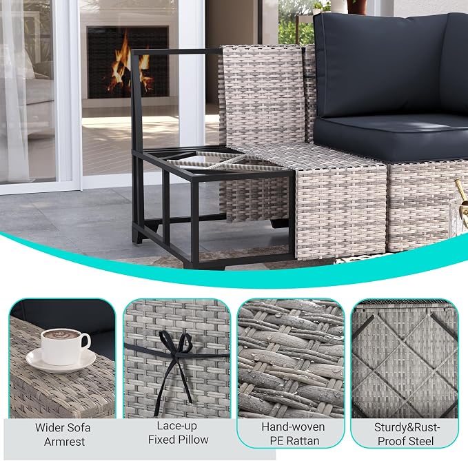 6-Piece Outdoor Patio Furniture Set Wicker Sectional Sofa Set, Patio - Image 4