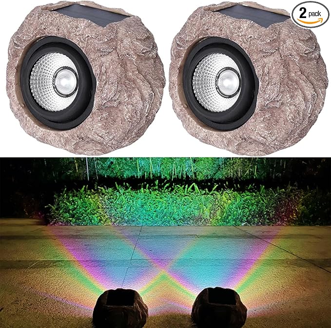 Solar Rock Lights Outdoor Waterproof, 2 Pack LED Colored Garden Rock Solar Light by SSCDFDC