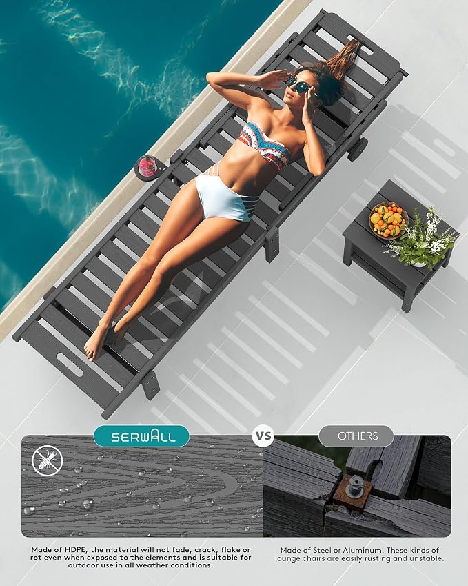 SERWALL Outdoor Chaise Lounge Set of 8, HDPE Pool Lounge Chairs - Image 7
